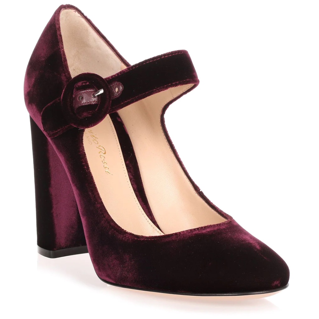 Gianvito Rossi Burgundy Velvet Mary Jane Pumps Heels